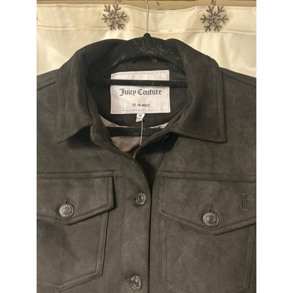 Juicy Couture Fringed Trucker Jacket Black Faux Suede Leather size Med - Picture 3 of 9